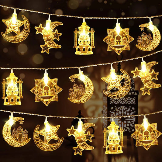 2M 10Lights Eid Mubarak Moon Star Castle Light String Ramadan Kareem Colorful Lights Islamic Muslim Eid Party Decor Lamp String
