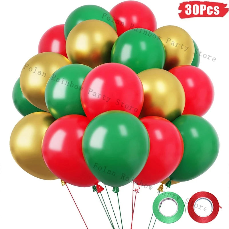 30PCS Red Green Balloon 10/12inch Christmas Balloon Set Gold White Latex Ballon for Christmas Decoration Birthday Party Supplies