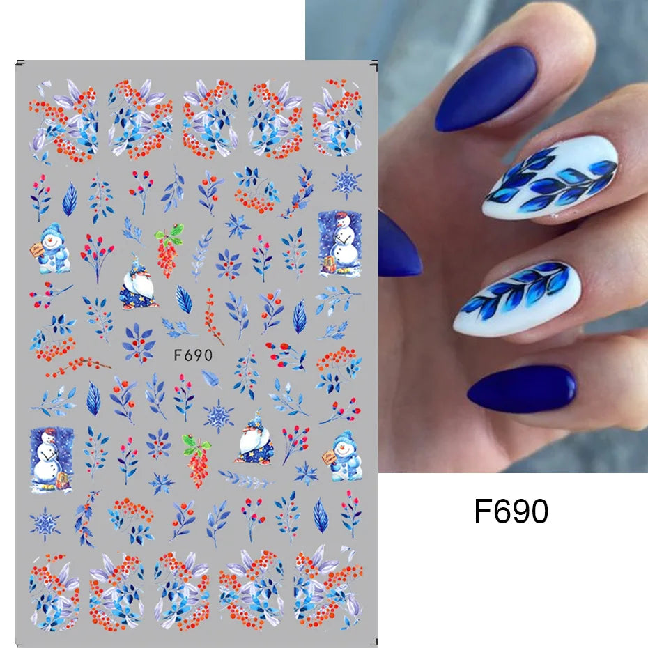 1PCS Christmas White Snowflakes 3D Nail Stickers Nail Art Decoration Cartoon Santa Claus Snowman Stickers Nail Accessories