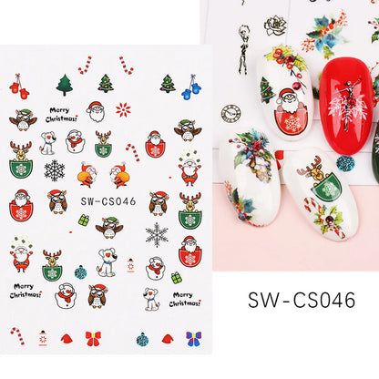 1PCS Christmas White Snowflakes 3D Nail Stickers Nail Art Decoration Cartoon Santa Claus Snowman Stickers Nail Accessories