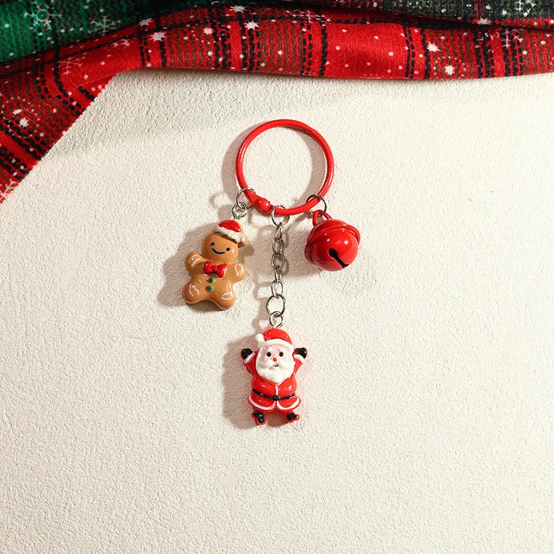 Cute Santa Claus Enamel Keychains with Christmas Tree & Wreath Design Festival Gifts Handbag Pendants Lanyard for Women Men