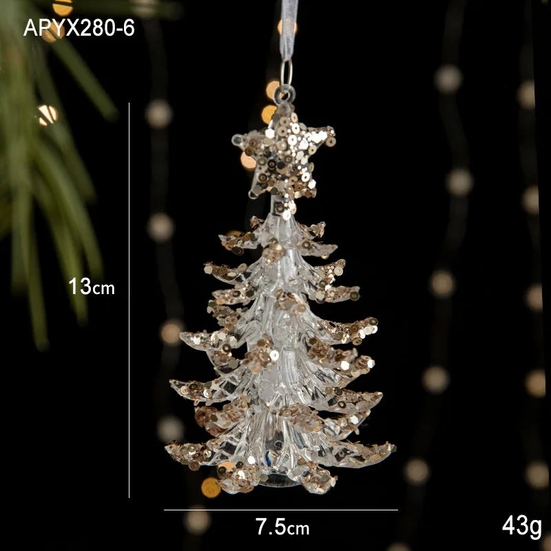 Christmas Home Decorations Crystal Acrylic Ornaments Snowflake Elk Xmas Tree Hanging Pendants Navidad 2024 New Year Gift 2025