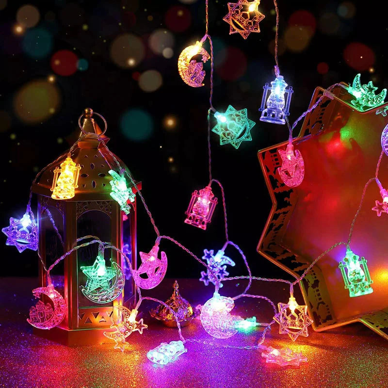 2M 10Lights Eid Mubarak Moon Star Castle Light String Ramadan Kareem Colorful Lights Islamic Muslim Eid Party Decor Lamp String