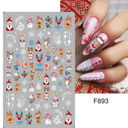 1PCS Christmas White Snowflakes 3D Nail Stickers Nail Art Decoration Cartoon Santa Claus Snowman Stickers Nail Accessories