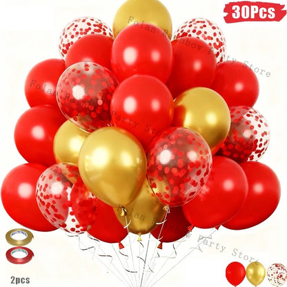 30PCS Red Green Balloon 10/12inch Christmas Balloon Set Gold White Latex Ballon for Christmas Decoration Birthday Party Supplies