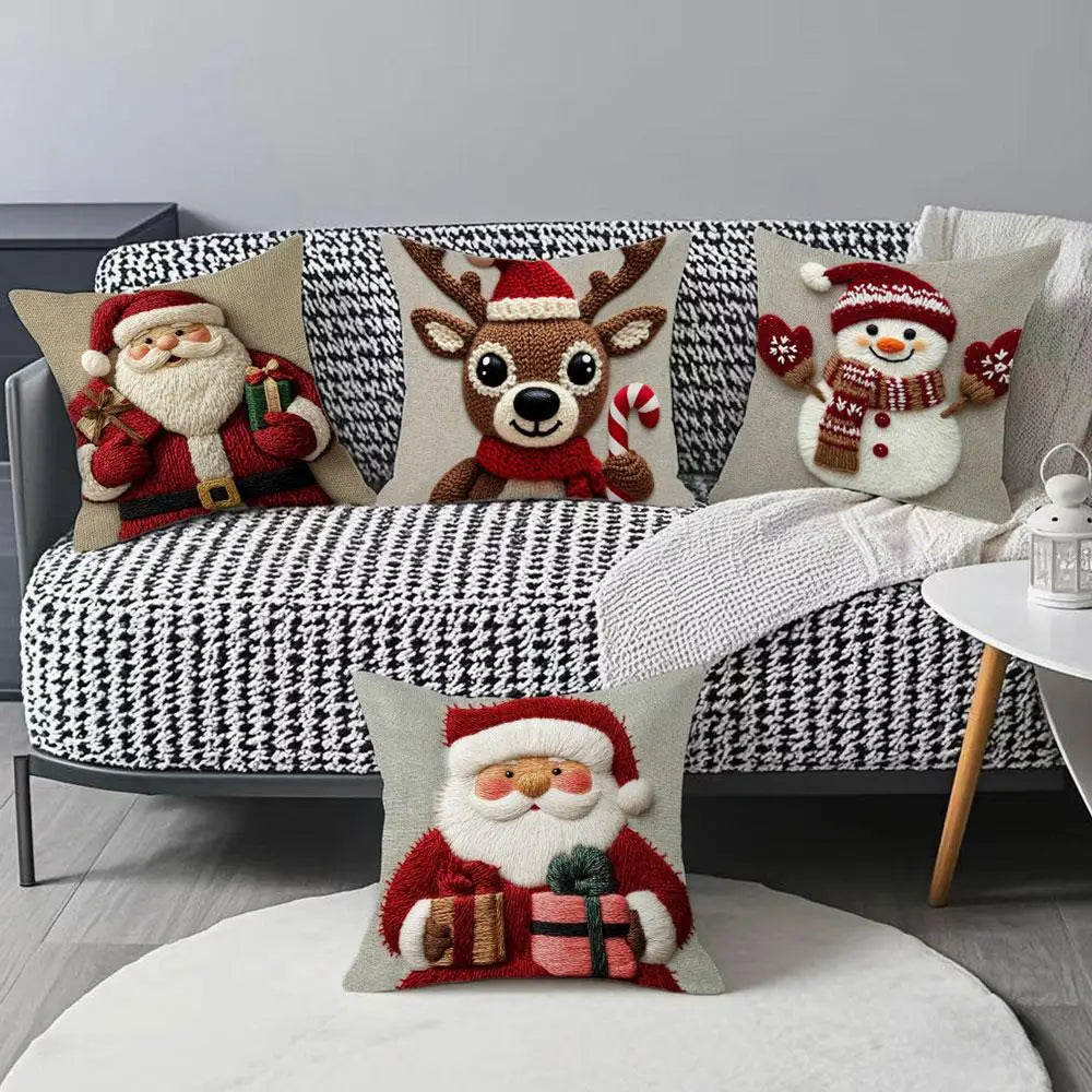 Christmas Deer Linen Pillowcase Christmas Pillowcase  Home Decor Textile Throw  Soft Modern Snowman Home Decorative Pillow Cover