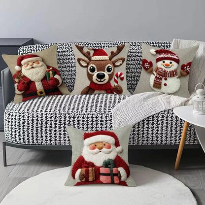 Christmas Deer Linen Pillowcase Christmas Pillowcase  Home Decor Textile Throw  Soft Modern Snowman Home Decorative Pillow Cover
