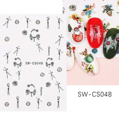 1PCS Christmas White Snowflakes 3D Nail Stickers Nail Art Decoration Cartoon Santa Claus Snowman Stickers Nail Accessories