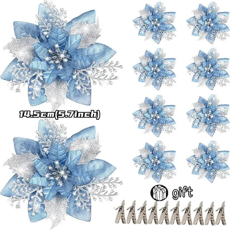 10/5/1pcs 14.5cm Glitter Artifical Christmas Flowers  Christmas Tree Decoration Happy New Year Ornaments Xmas Fake Flowers natal