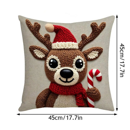 Christmas Deer Linen Pillowcase Christmas Pillowcase  Home Decor Textile Throw  Soft Modern Snowman Home Decorative Pillow Cover