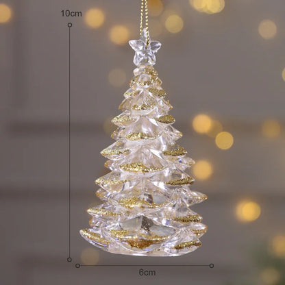Christmas Snowflake Piece Xmas Tree Pendants Noel Crystal Deer Wreath Hanging Ornaments Merry Christma Decor For Home 2024