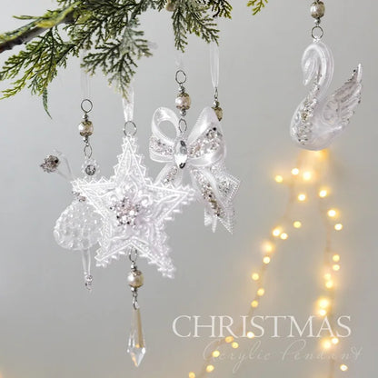 Christmas Home Decorations Crystal Acrylic Ornaments Snowflake Elk Xmas Tree Hanging Pendants Navidad 2024 New Year Gift 2025