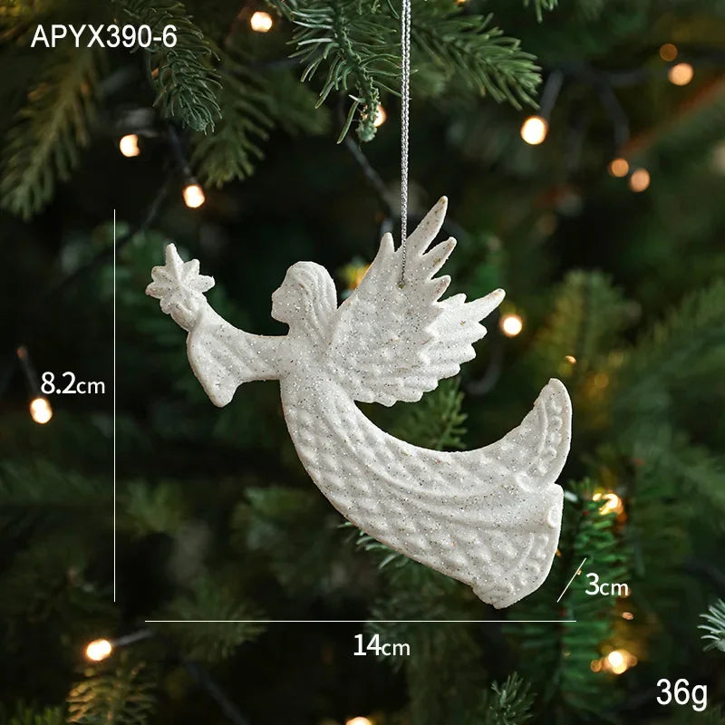 2025 Christmas Tree Pendants Snowflake White Angel Wing Hanging Ornament New Year Navidad Party Window Wall Home Room Decor