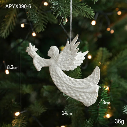 2025 Christmas Tree Pendants Snowflake White Angel Wing Hanging Ornament New Year Navidad Party Window Wall Home Room Decor