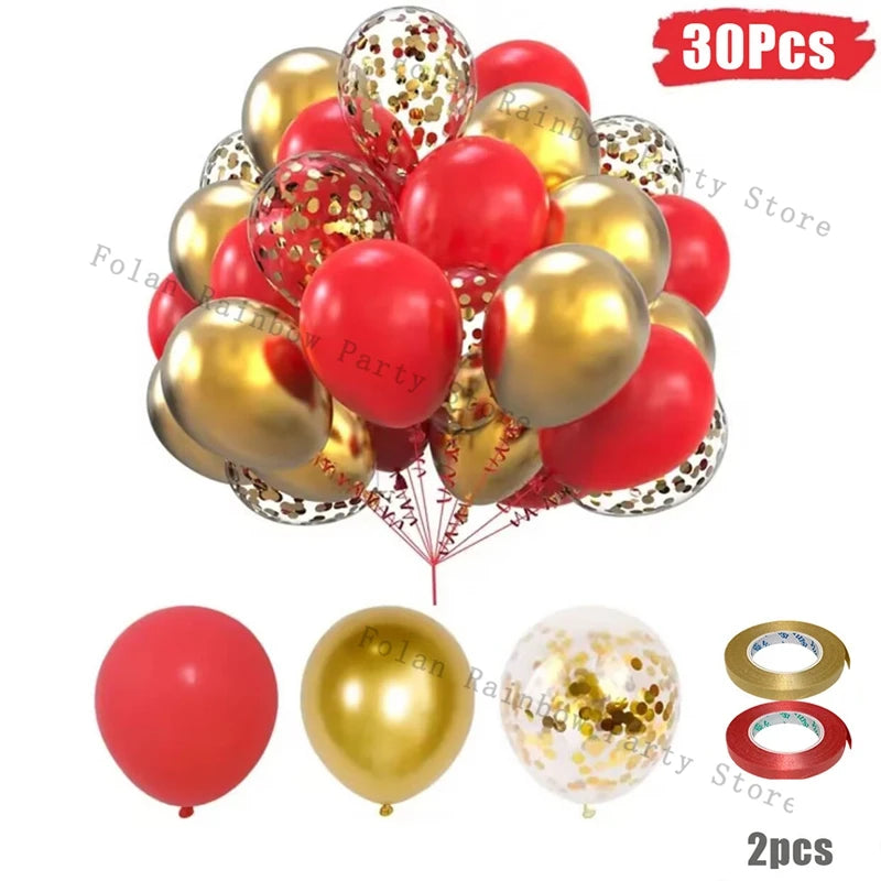 30PCS Red Green Balloon 10/12inch Christmas Balloon Set Gold White Latex Ballon for Christmas Decoration Birthday Party Supplies