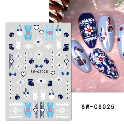 1PCS Christmas White Snowflakes 3D Nail Stickers Nail Art Decoration Cartoon Santa Claus Snowman Stickers Nail Accessories