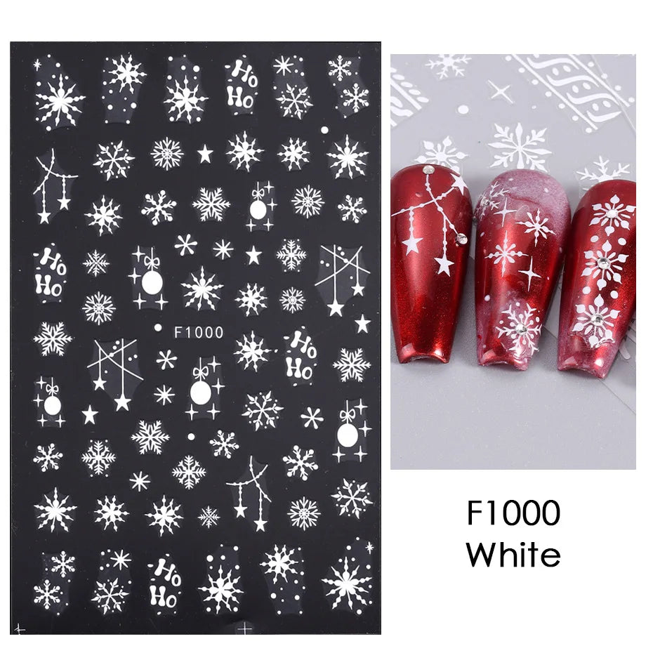 1PCS Christmas White Snowflakes 3D Nail Stickers Nail Art Decoration Cartoon Santa Claus Snowman Stickers Nail Accessories