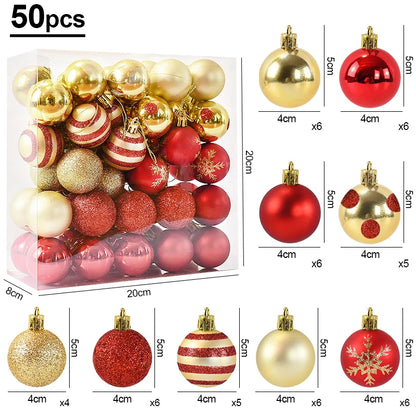50Pcs/box Christmas Tree Balls Ornament Red Gold Hanging Bauble Pendant 2026 Christmas Decoration for Home 2026 New Year Gifts