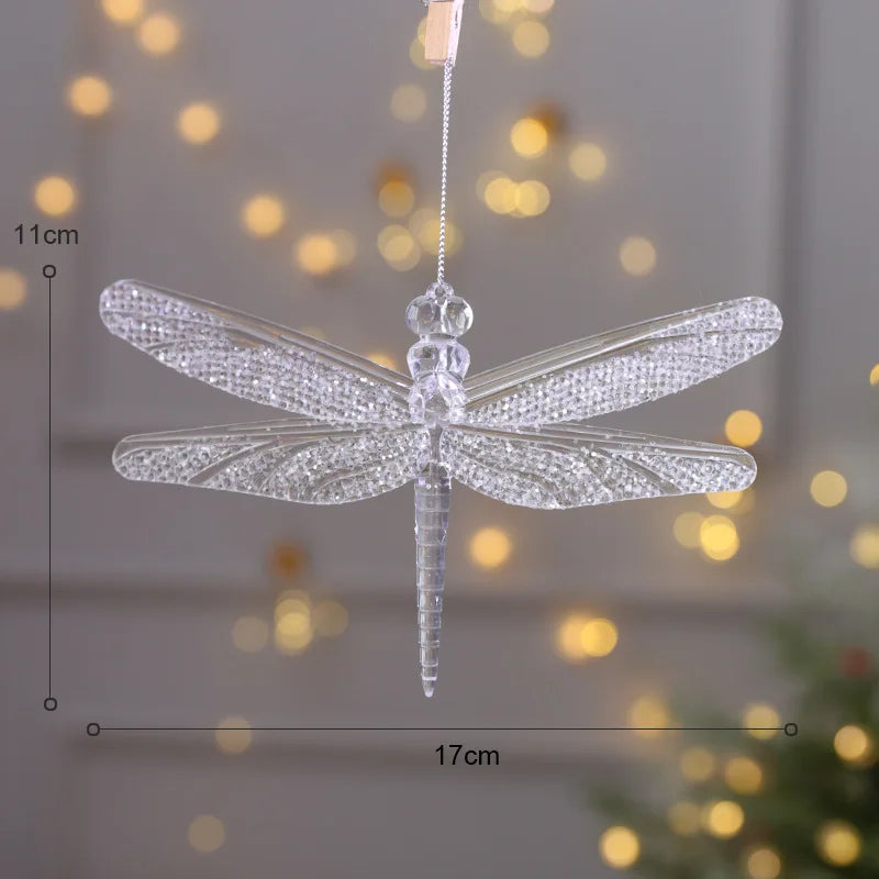 Christmas Snowflake Piece Xmas Tree Pendants Noel Crystal Deer Wreath Hanging Ornaments Merry Christma Decor For Home 2024