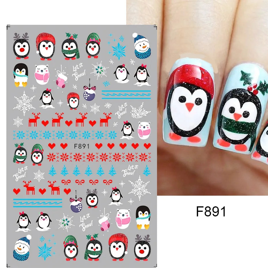 1PCS Christmas White Snowflakes 3D Nail Stickers Nail Art Decoration Cartoon Santa Claus Snowman Stickers Nail Accessories