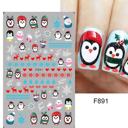 1PCS Christmas White Snowflakes 3D Nail Stickers Nail Art Decoration Cartoon Santa Claus Snowman Stickers Nail Accessories