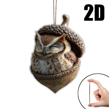 2D Flat Acrylic Cute Christmas Trees Hanging Decor Sleeping Forest Animal Acorn Ornaments Xmas Party Home Decorating Supplies