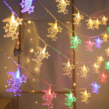 2M 10Lights Eid Mubarak Moon Star Castle Light String Ramadan Kareem Colorful Lights Islamic Muslim Eid Party Decor Lamp String