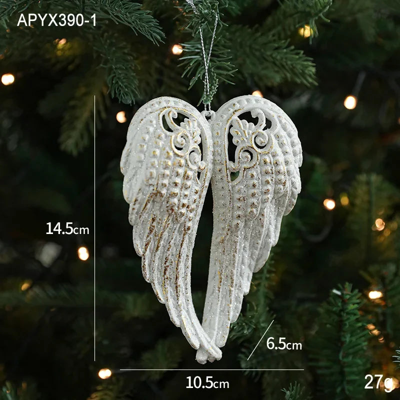 2025 Christmas Tree Pendants Snowflake White Angel Wing Hanging Ornament New Year Navidad Party Window Wall Home Room Decor