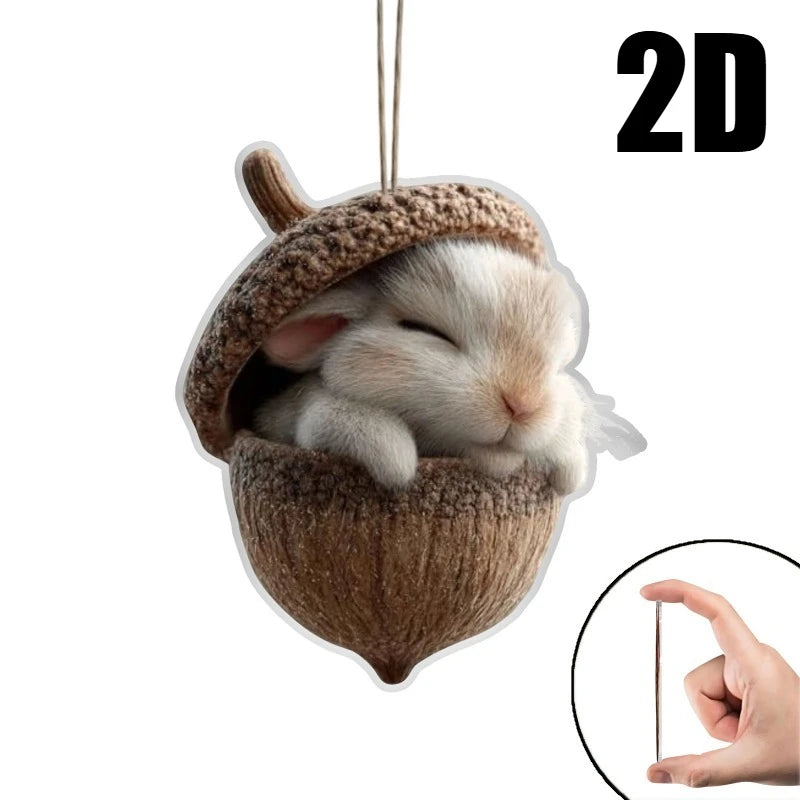2D Flat Acrylic Cute Christmas Trees Hanging Decor Sleeping Forest Animal Acorn Ornaments Xmas Party Home Decorating Supplies