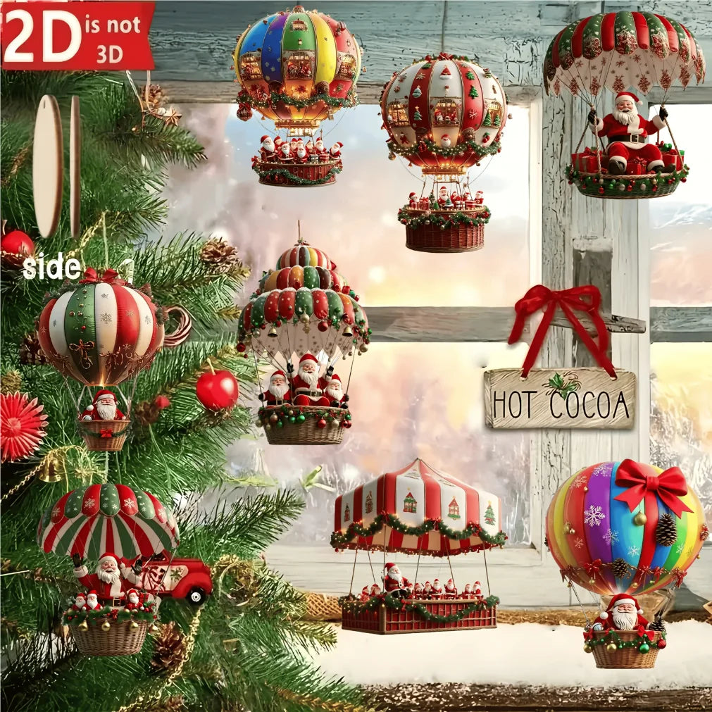 10Pcs Christmas2025 2D New Christmas Hot Air Balloon Santa Acrylic Hanging Decor Bedroom  Living Room Wall Home Decoration 2026
