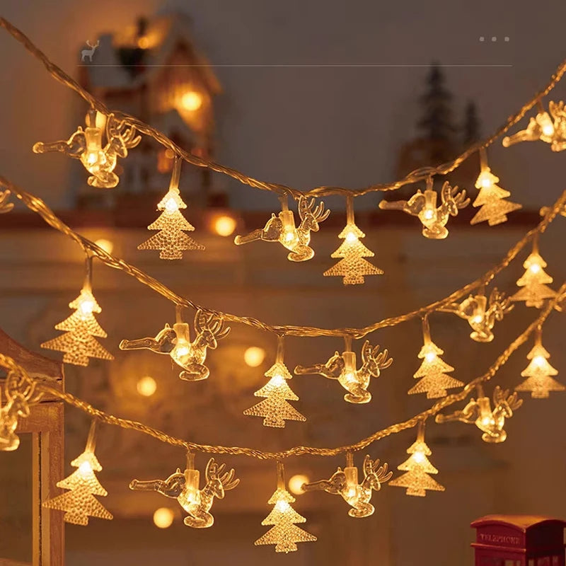Elk Xmas Tree String Lamp Lights Christmas Tree Warm Atmosphere Decorations New Year Gifts Merry Christmas LED String Light Star