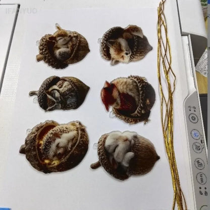 2D Flat Acrylic Cute Christmas Trees Hanging Decor Sleeping Forest Animal Acorn Ornaments Xmas Party Home Decorating Supplies