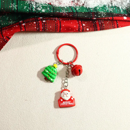 Cute Santa Claus Enamel Keychains with Christmas Tree & Wreath Design Festival Gifts Handbag Pendants Lanyard for Women Men