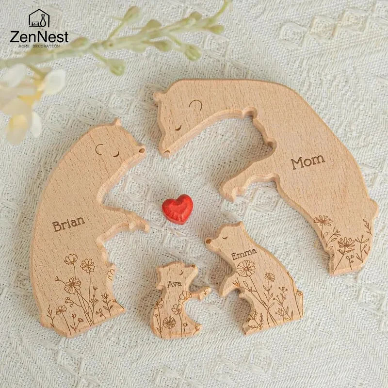 Artistic Wooden Puzzles, Little Bear Family Personalized Name Puzzles, Thanksgiving Christmas Gifts, Home Tabletop Decorations