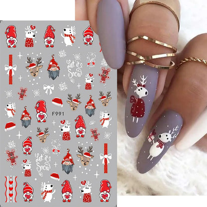 1PCS Christmas White Snowflakes 3D Nail Stickers Nail Art Decoration Cartoon Santa Claus Snowman Stickers Nail Accessories