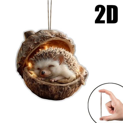2D Flat Acrylic Cute Christmas Trees Hanging Decor Sleeping Forest Animal Acorn Ornaments Xmas Party Home Decorating Supplies