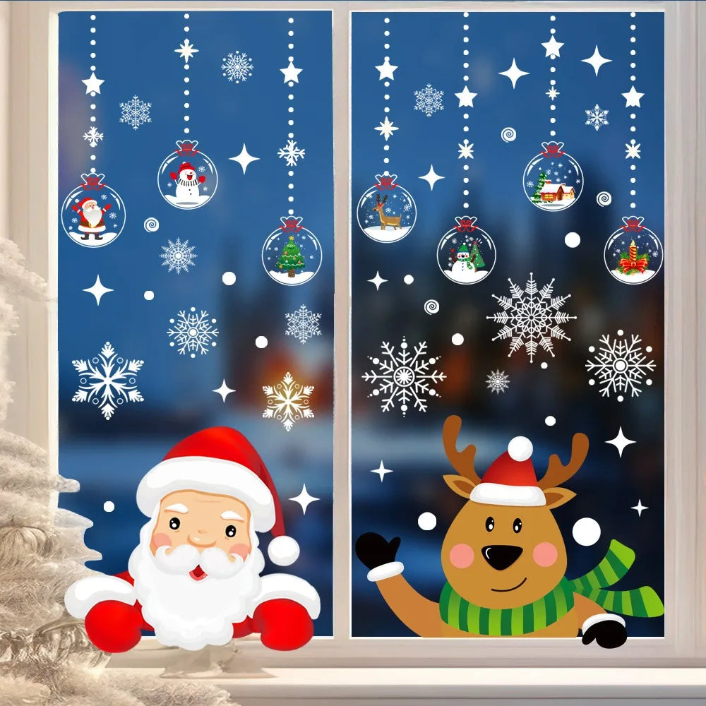 Christmas Window Electrostatic Sticker Cartoon Santa Claus Elk Snowflake Glass Sticker Merry Christmas Decor Happy New Year 2026
