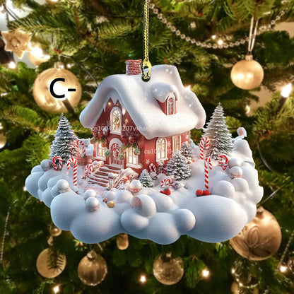 Christmas Acrylic Ornaments Castle Snow House Hanging Pendant Xmas Decoration For Home Christmas Party New Year Gift Navidad