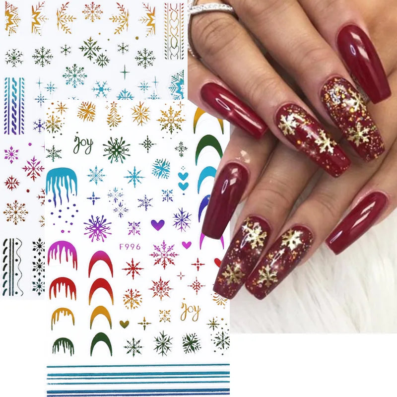 1PCS Christmas White Snowflakes 3D Nail Stickers Nail Art Decoration Cartoon Santa Claus Snowman Stickers Nail Accessories