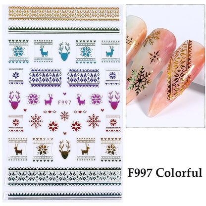1PCS Christmas White Snowflakes 3D Nail Stickers Nail Art Decoration Cartoon Santa Claus Snowman Stickers Nail Accessories