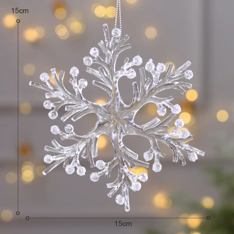 Christmas Snowflake Piece Xmas Tree Pendants Noel Crystal Deer Wreath Hanging Ornaments Merry Christma Decor For Home 2024