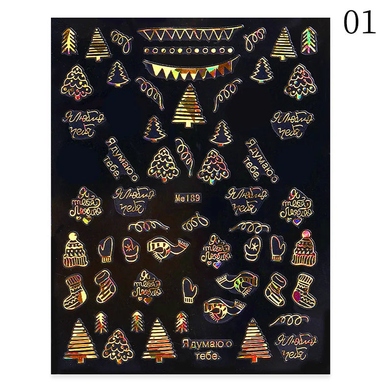 1PCS Christmas White Snowflakes 3D Nail Stickers Nail Art Decoration Cartoon Santa Claus Snowman Stickers Nail Accessories