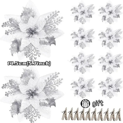 10/5/1pcs 14.5cm Glitter Artifical Christmas Flowers  Christmas Tree Decoration Happy New Year Ornaments Xmas Fake Flowers natal