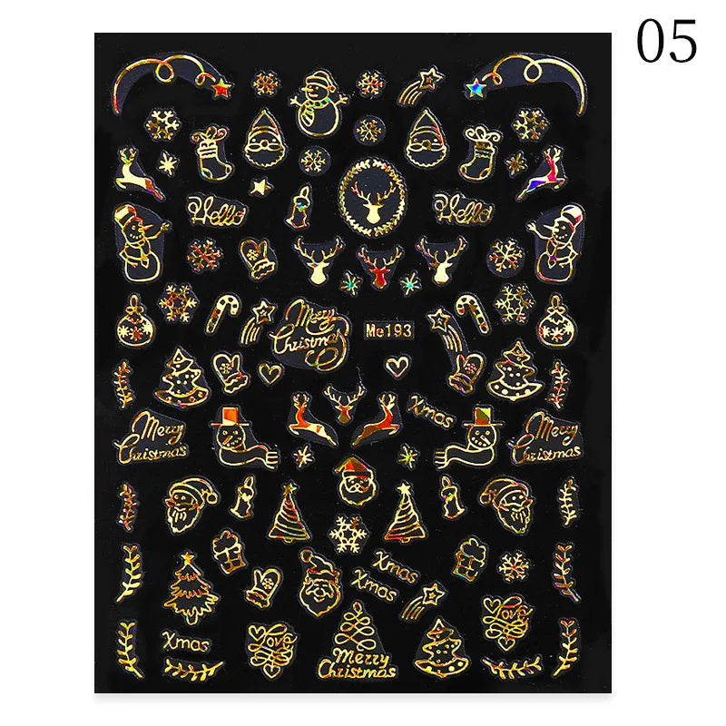 1PCS Christmas White Snowflakes 3D Nail Stickers Nail Art Decoration Cartoon Santa Claus Snowman Stickers Nail Accessories