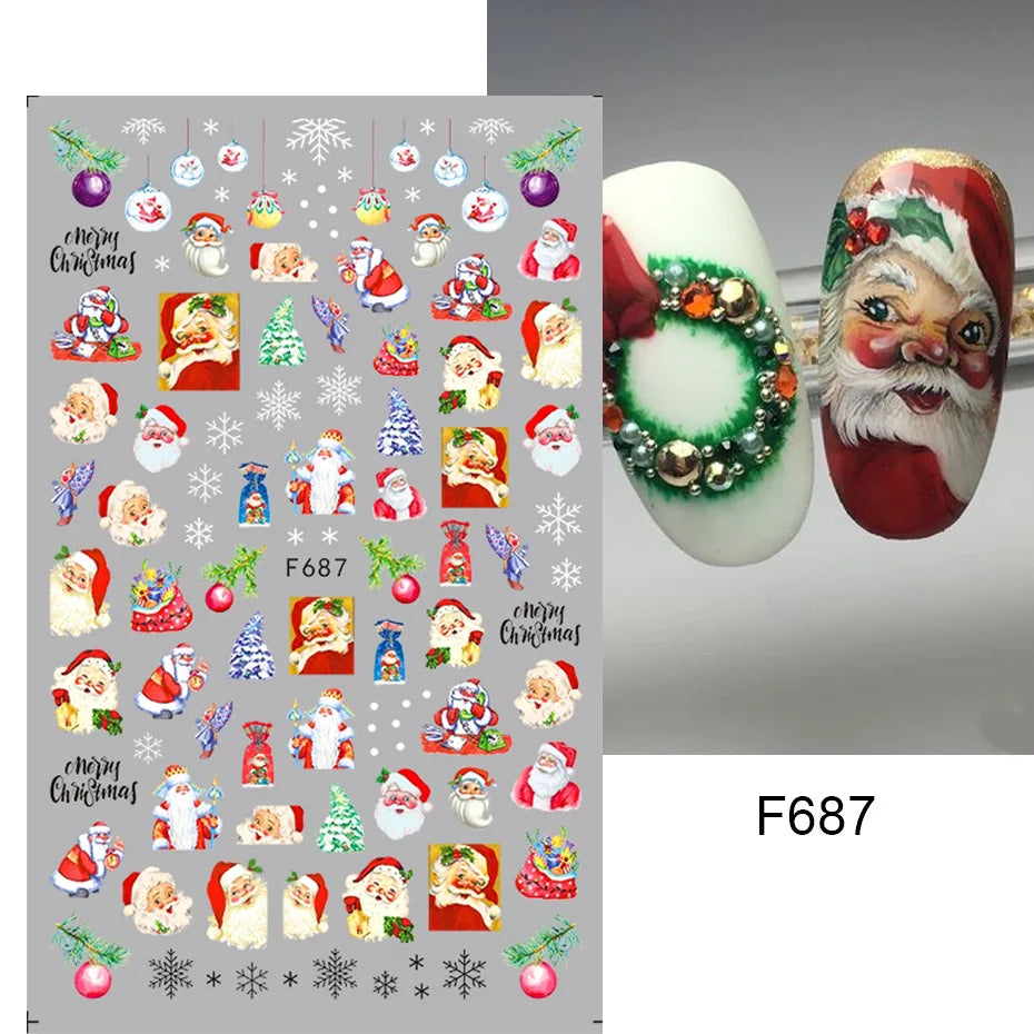 1PCS Christmas White Snowflakes 3D Nail Stickers Nail Art Decoration Cartoon Santa Claus Snowman Stickers Nail Accessories