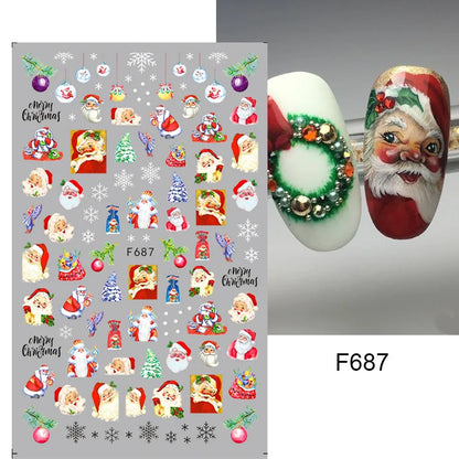 1PCS Christmas White Snowflakes 3D Nail Stickers Nail Art Decoration Cartoon Santa Claus Snowman Stickers Nail Accessories