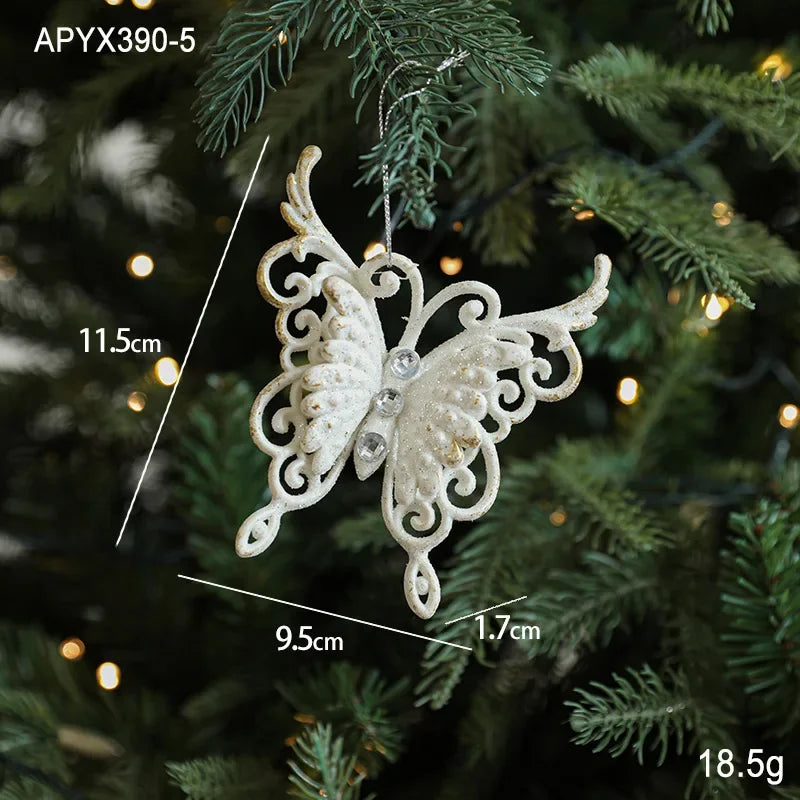 2025 Christmas Tree Pendants Snowflake White Angel Wing Hanging Ornament New Year Navidad Party Window Wall Home Room Decor