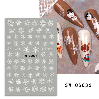 1PCS Christmas White Snowflakes 3D Nail Stickers Nail Art Decoration Cartoon Santa Claus Snowman Stickers Nail Accessories