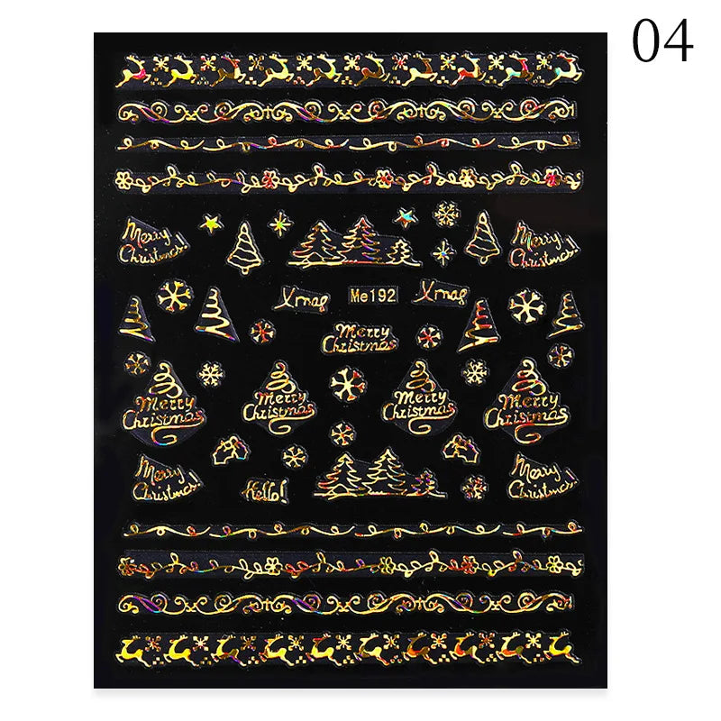 1PCS Christmas White Snowflakes 3D Nail Stickers Nail Art Decoration Cartoon Santa Claus Snowman Stickers Nail Accessories