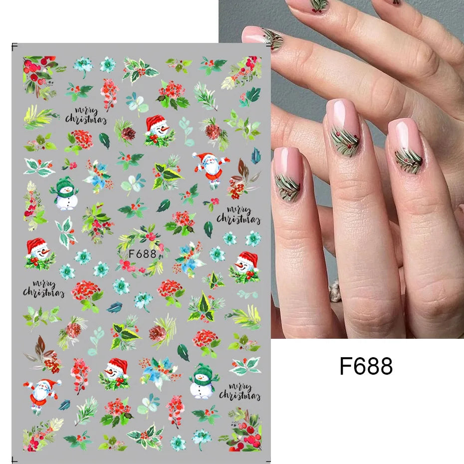 1PCS Christmas White Snowflakes 3D Nail Stickers Nail Art Decoration Cartoon Santa Claus Snowman Stickers Nail Accessories